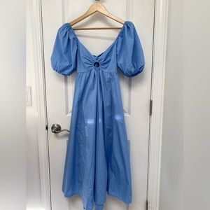 Abercrombie & Fitch Blue Puff Sleeve Midi Dress